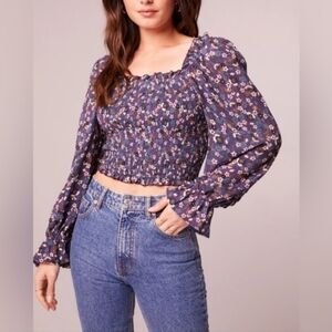 NWT Band Of The Free Agatha Purple Floral Smocked Blouse Small